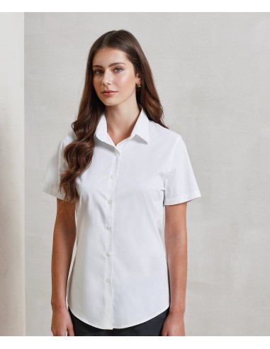 PRE-PR346-Womens Stretch Fit Poplin Short Sleeve Cotton Shirt